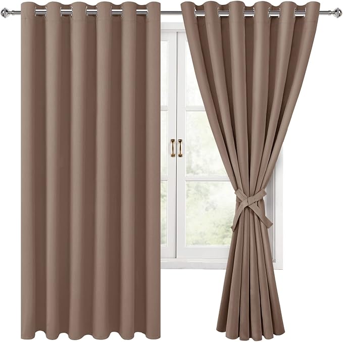Hiasan Grommet Blackout Curtains for Bedroom, 70 x 63 Inches - Thermal Insulated & Light Blocking Window Drapes for Living Room/Dorm Room, Set of 2 Panels Sewn with Tiebacks, Cappuccino by Hiasan