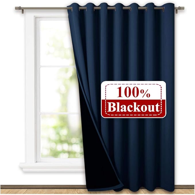 NICETOWN Warm Curtain for Winter, 100% Blackout Patio Sliding Door Wide Lined Drape, Keep Warm Drapery, Sliding Glass Door Panel for Night Shift (Navy, 1 Panel, 100 inches Wide x 84 inches Long - Image 2