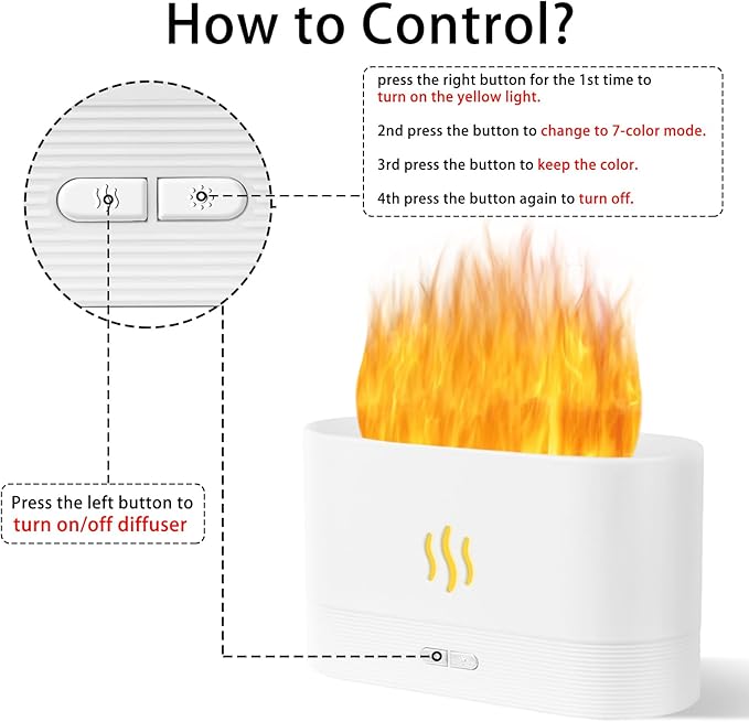 Flame Diffuser Humidifier-Auto Off 180ml Essential Oil Diffuser-2 Modes Brightness Aroma Humidifier with Fire Flame Effect for Home,Office,Spa,Gym (White) - Image 2
