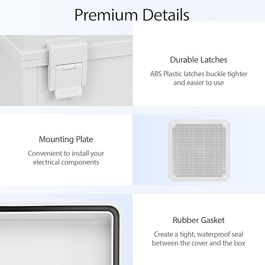 Junction Box IP65 Waterproof Dustproof ABS Plastic Enclosure, Outdoor and Indoor Project Box Hinged Cover with Mounting Plate Wall Brackets Outer Dimension 11.8"x 11.8" x 7.1", Grey… - Image 4
