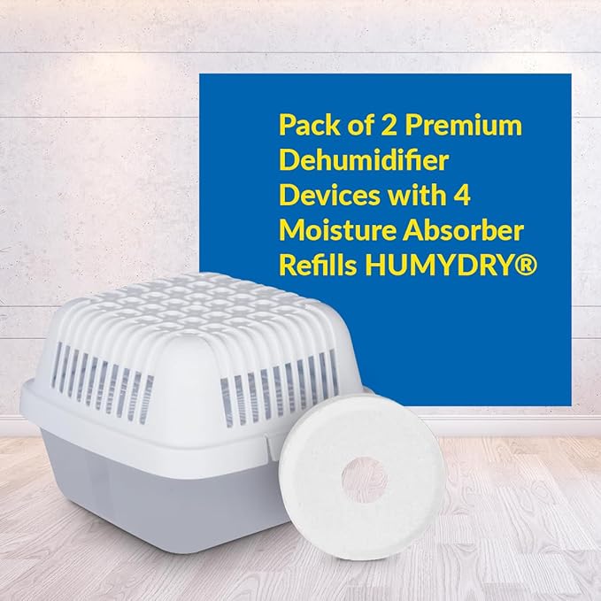 HUMYDRY Moisture Absorber Dehumidifier for Home, Smart Pack of 2 Dehumidifiers of 15.9oz with 4 Refills, No Electricity, Reusable Moisture Absorbers for Bedroom, Kitchen, Safes, RV, Boat, Basements - Image 2