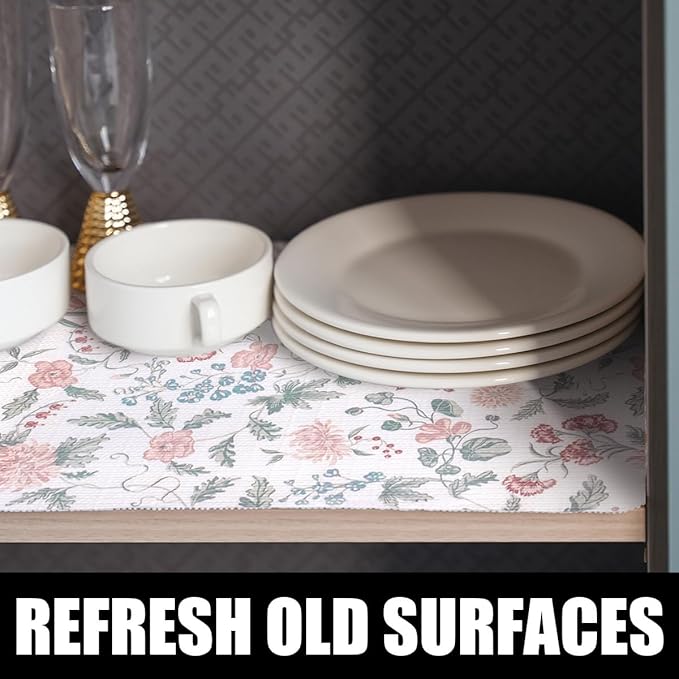 Floral Drawer and Shelf Liner for Cabinets, Non-Adhesive and Strong Non-Slip Shelf Cabinet Drawer Liners for Kitchen, Table,Bookshelves,Waterproof Cupboard Liners,Easy to Clean,12IN x 10FT - Image 3
