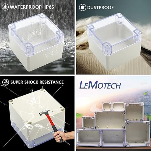 LeMotech ABS Plastic Junction Box Dustproof Waterproof IP65 Electrical Enclosure Box Universal Project Enclosure Grey with PC Transparent Clear Cover 4.7 x4.7 x3.5 inch(120 x 120 x 90 mm) - Image 7