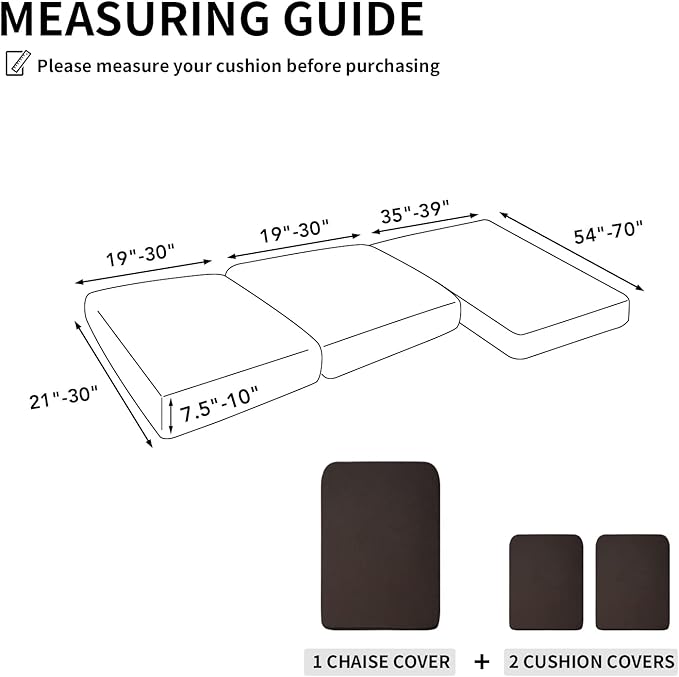 Easy-Going Stretch 3 Pieces Couch Cushion Covers for Sectional Sofa Left/Right L Shape Chaise Lounge Sofa Seat slipcover Anti-Slip Sofa Cover Soft (2 Seater + 1 Chaise, Chocolate) - Image 2