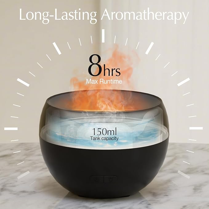 SALKING Flame Diffuser for Essential Oils, Fire Aromatherapy Essential Oil Diffuser, 150ml Ultrasonic Cool Mist Humidifier with Auto-Off Function, Small Diffuser for Home,Office,Bedroom,Gift (Black) - Image 3