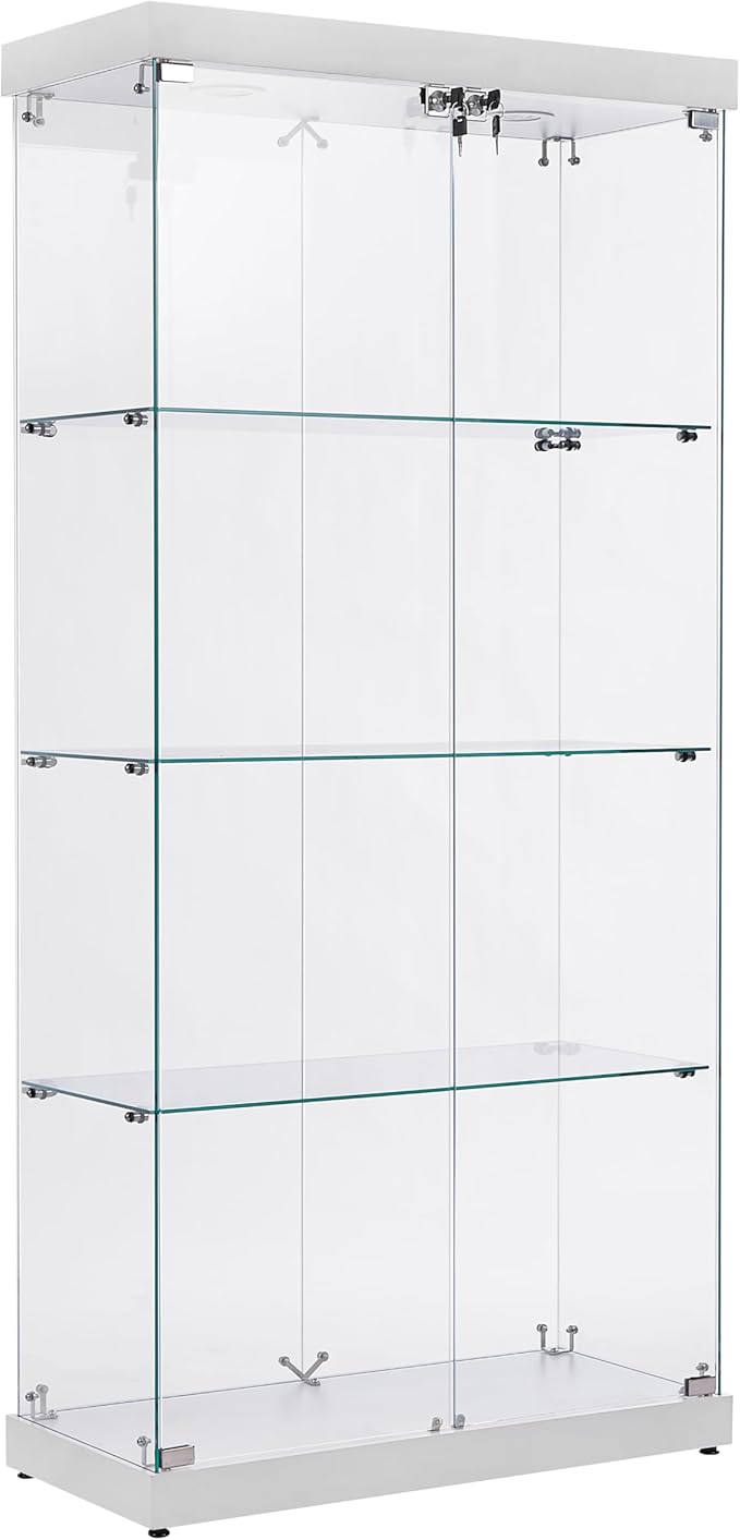 Yoluckea 4 Shelves Glass Display Cabinet with Light and 2 Doors, Floor Standing Clear Glass Curio Cabinet Collection Display for Living Room Bedroom 66.3” x 31.5” x 14.2” White - Image 9
