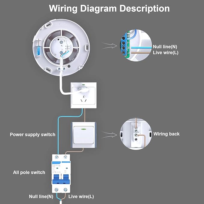 Bathroom Exhaust Fan, 6 inch Silent Ceiling and Wall Mount Ventilation Fan with Anti-Backflow Check Valve, Balanced Air Solution, for Tub Shower Enclosure, 110V (Round) - Image 5