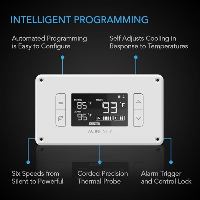 AC Infinity AIRPLATE T8 White, Quiet Cooling Dual-Fan System 6" with Thermostat Control, for Home Theater AV Cabinets - Image 3