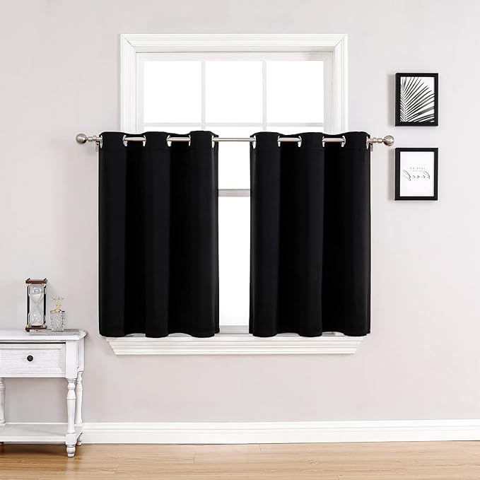 ChrisDowa Small Window Curtains for Kitchen and Bedroom - Grommet Short Thermal Insulated Room Darkening Curtains (2 Panels, Black, 36 x 24 Inch) by ChrisDowa