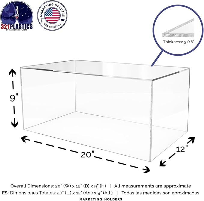 20" x 12" x 9" Clear Acrylic Display Box with One Open Side No Lid Versatile Rectangular One Piece Retail Product Riser or Merchandise Storage Bin by Marketing Holders - Image 6