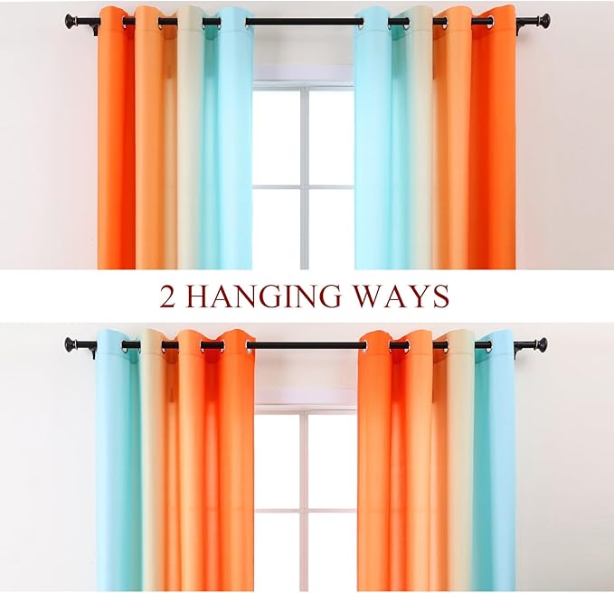 L.Z.E Blue Orange Ombre Privacy Sheer Curtains 96 Inches Long 2 Panels Set Orange Light Filtering Non-See-Through Curtains & Drapes for Living Room Bedroom Nursery Grommet Top - Image 2