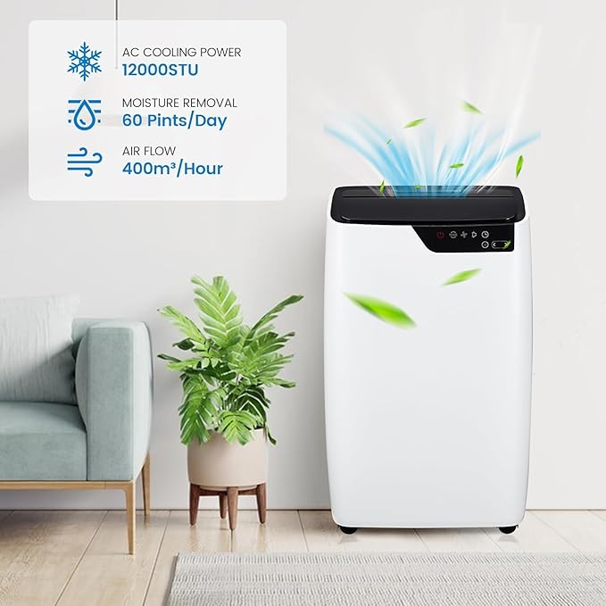 12,000 BTU Portable Air Conditioner for 550 Sq Ft 3-In-1 AC Unit with Cooling/Dehumidifier/Fan Modes, Remote, 24H Timer & Installation Kit for Home/Office/Dorm - Image 5