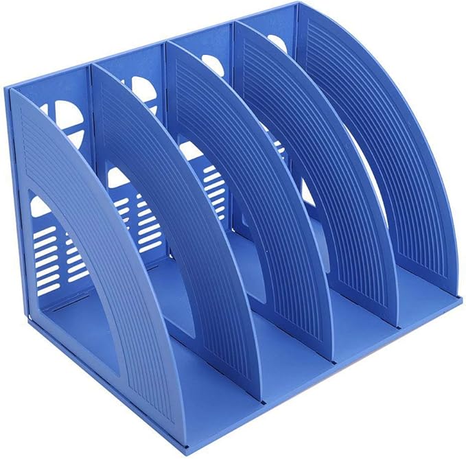 Marte Vanci Magazine File Holder Vertical PP Folder Book Desktop Organizer Plastic Storage Sturdy Vertical 4 Section Folder (Blue) by MarteVanci