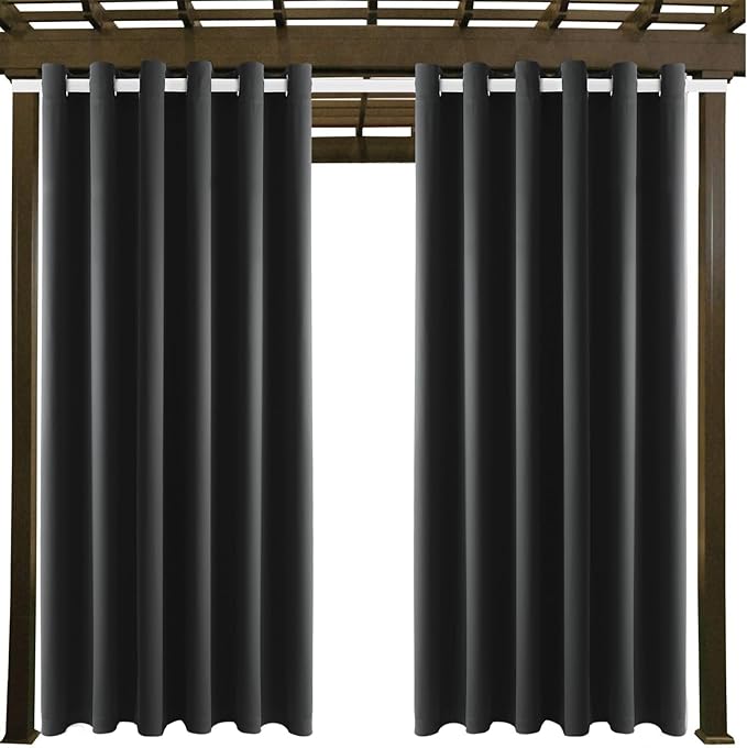 DIVA EN CAMINO DEC Outdoor Patio Curtain Waterproof Darkening Thermal Insulated Indoor Curtains for Bedroom, Porch, Living Room, Pergola, Cabana, W84 x L95, Dark Gray, Set of 2 Panels - Image 9