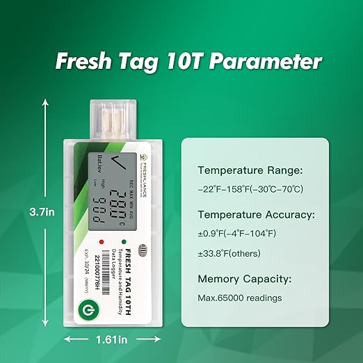 Freshliance LCD Temperature Humidity Data Logger, Single Use USB Temperature Humidity Recorder with PDF or CSV Report, 65000 Readings -22℉~158℉ High Accuracy, 7days, 10pack, Fresh Tag10TH - Image 2