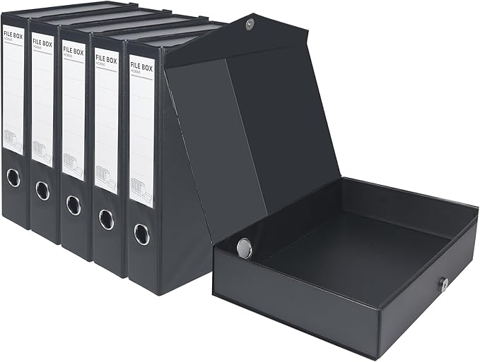 HUA JIE A4 Storage File Boxes Plastic Archives Cases, PVC File Folder Organizer Document Storage Filing Box for office,32.5×6.5×24 cm, Black(Pack of 6) by HUA+JIE