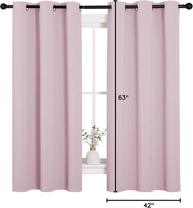 NICETOWN Nursery Essential Thermal Insulated Solid Grommet Top Blackout Curtains/Drapes (1 Pair, 42 x 63 inches in Baby Pink) - Image 9
