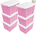Nazhura Plastic Storage Bin, Stackable and Nestable Storage Boxes with White Lids and Secure Latching Buckles, Large Storage Container (Pink/White, 72Quart-6Pack) by NazhuraGoodCompanionAtHome