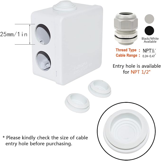 LeMotech Junction Box, ABS Plastic IP55 Water Resistant and Dustproof, Universal Electrical Enclosure, Outdoor and Indoor Project Box, 3.4" x 3.4" x 2", White (Pack of 2) - Image 5