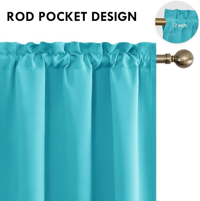 DWCN Thermal Short Blackout Curtains for Bedroom/Kitchen, Energy Saving Room Darkening Curtains for Nursery/Bedroom/Kitchen(W60 x L36inch, Turquoise, Set of 2 Panels, Top of Rod Pocket) - Image 3