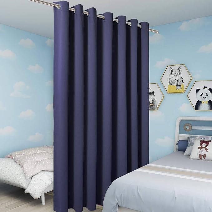 BONZER Room Divider Curtain Total Privacy Wall Extra Wide Thermal Insulated Blackout Curtains for Slide Window, 108L x 108W Inch (9L x 9W ft), 1 Panel, Navy - Image 4