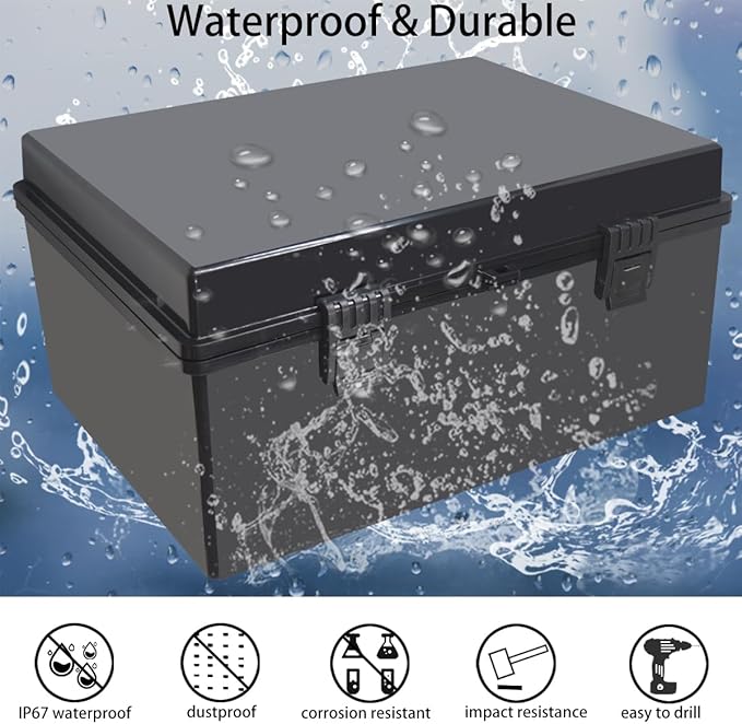 Junction Box, Hinged Black Cover IP67 Waterproof ABS Project Box with Mounting Plate Electrical Box Enclosure with Wall Bracket 15.7 x 11.8 x 7.9inch(400x300x200mm) - Image 2
