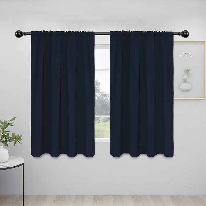 Easy-Going Rod Pocket Blackout Curtains for Bedroom, Room Darkening Window Curtains for Living Room, Thermal Insulated Noise Reduction Solid Window Drapes, 2 Panels(42x54 in, Navy) by Easy-Going