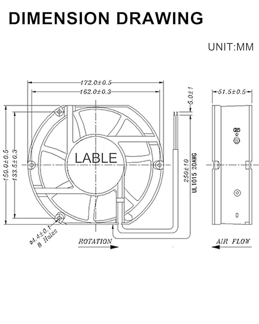 GDSTIME Axial Fan 17251, 110V 120V AC 172mm x 150mm x 51mm Dual Ball Bearing High Speed for DIY Cooling Ventilation Exhaust Projects - Image 8