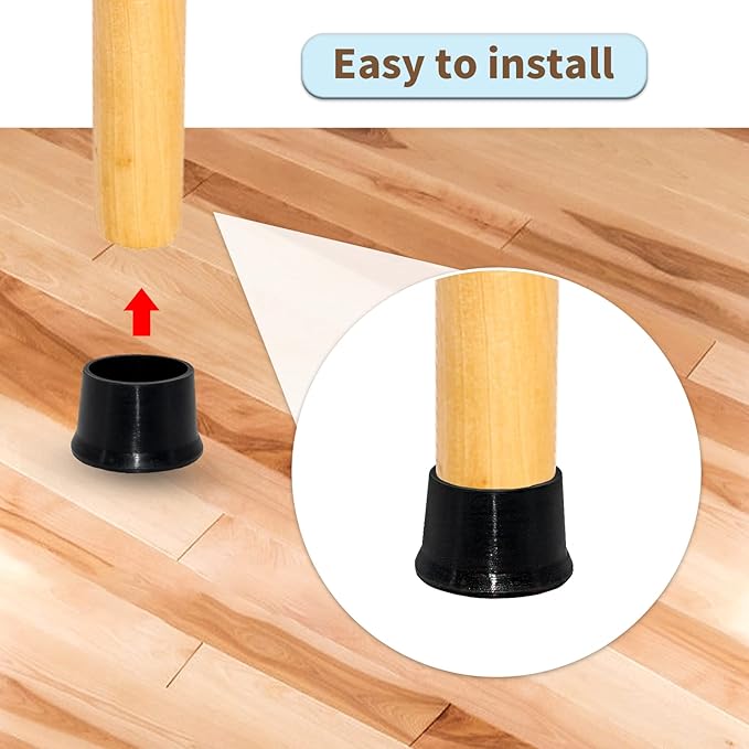 Flyshop 2", 50 mm, Patio Round Chair Leg Caps, Furniture Table Feet Covers Floor Protectors, Anti-Skid Non-Marking Silicone Legs Tips, 8 Pack, Black - Image 6