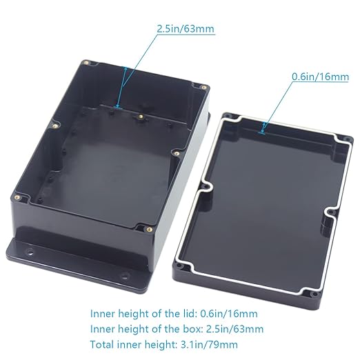 Junction Box, Zulkit Project Box Waterproof Dustproof IP65 ABS Universal Electrical Boxes Enclosure with Fixed Ear Black 9.06 x 5.91 x 3.35 inch (230 x 150 x 85 mm)(Pack of 1) - Image 6