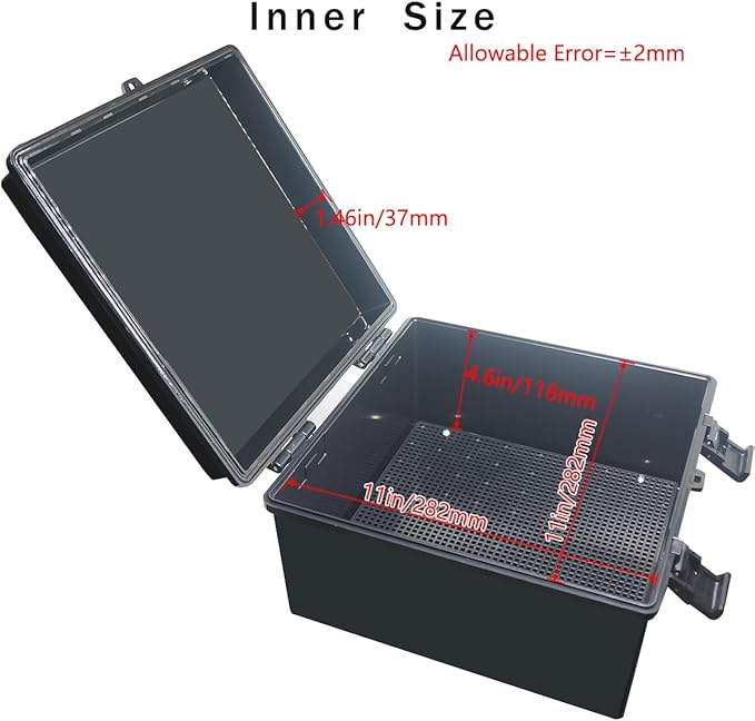 Junction Box, Hinged Black Cover IP67 Waterproof ABS Project Box with Mounting Plate Electrical Box Enclosure with Wall Bracket 11.8 x 11.8 x 6.7inch(300x300x170mm) - Image 3