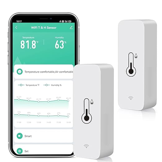 2 Pack WiFi Temperature Humidity Sensor: Wireless Temperature Humidity Monitor with App Alert, Free Data Storage Export, Smart Indoor Thermometer Hygrometer Compatible with Alexa Google Assistant by SENCKIT