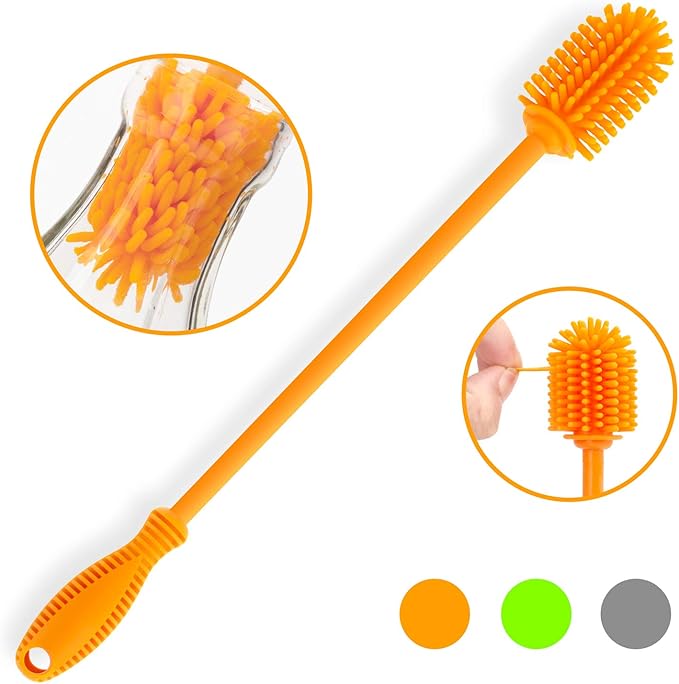 Silicone Bottle Cleaning Brush with Long Handle,12.5" Water Bottle Cleaner for Baby Bottles, Hydro Flask, Sports Bottle, Vase, Glassware, Perfect for Smaller Diameter Bottle Openings (One Pack) - Image 2