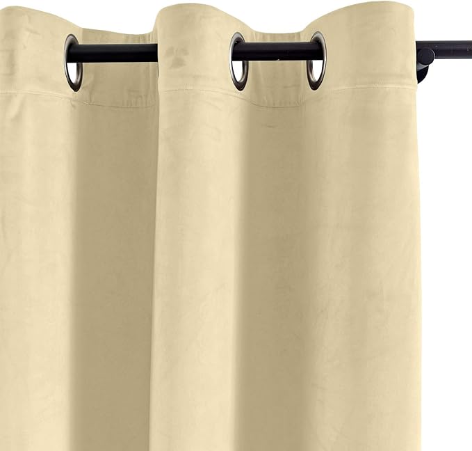 ChadMade Blackout Lined Premium Velvet Curtain Cream 50Wx84L Inch (1 Panel), Eyelet Grommet for Livingroom Bedroom Theater Studio, Leon Collection - Image 2