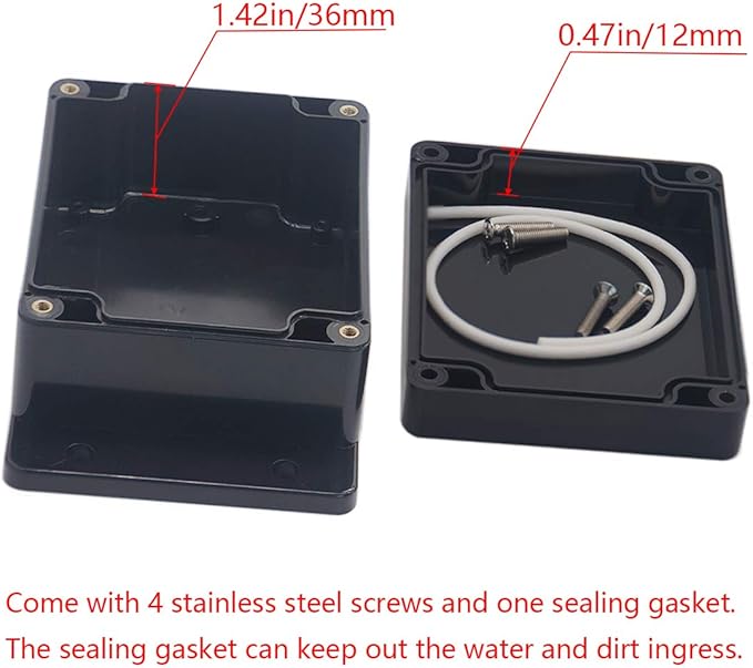 2 Pack Project Box IP65 Waterproof Junction Box ABS Plastic Black Electrical Boxes DIY Electronic Project Case Power Enclosure with Fixed Ear 4.53 x 3.54 x 2.17 inch (115x90x55mm) - Image 4