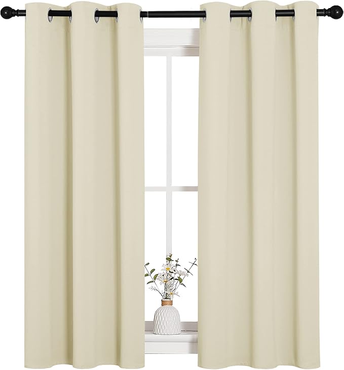 NICETOWN Room Darkening Draperies Window Curtain Panels, Thermal Insulated Grommet Room Darkening Curtains for Bedroom (Beige, 2 Panels, W34 x L54 -inch) - Image 2