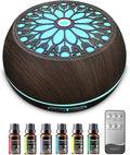 550ml Large Capacity Essential Oil Diffuser with 6 Aromatherapy Oils Set,Ultrasonic Air Humidifier with Timer and 7 Color LED Night Light Waterless Auto-Off Dark Wood Grain by Unknown