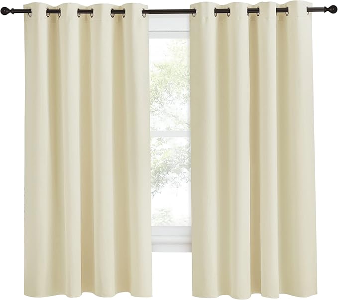 NICETOWN Room Darkening Blind Shade for Kids Bedroom, Beige, Single Panel, 55 x 68 inch, Triple Weave Home Decoration Light Blocking Solid Ring Top Curtain/Drape for Small Window - Image 2