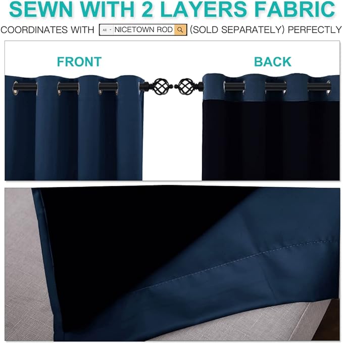 NICETOWN 100% Blackout Curtains with Black Liners, Thermal Insulated 2-Layer Lined Drapes, Energy Efficiency Small Window Draperies for Dining Room (Navy Blue, 2 Panels, 52 inches W by 45 inches L) - Image 4