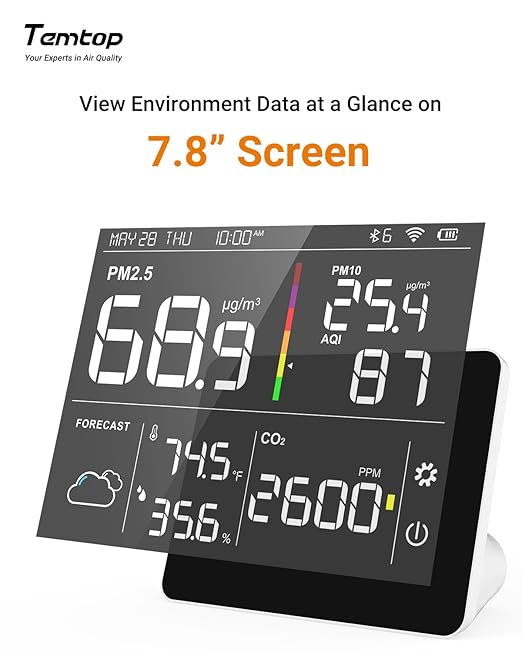 Temtop Air Quality Monitor Indoor PM2.5 CO2 Detector, 8-in-1 Smart Air Quality Weather Station with PM2.5 PM10 CO2 Temperature Humidity Sensor Weather Forecast for Home - Image 2