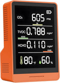 5-in-1 Professional Indoor Air Quality Monitor Indoor Portable CO2 Monitor | Temperature | Formaldehyde Detector | Humidity TVOC | Air Quality Tester - Confined Space Clean Air Monitor (Orange) by PinoTec