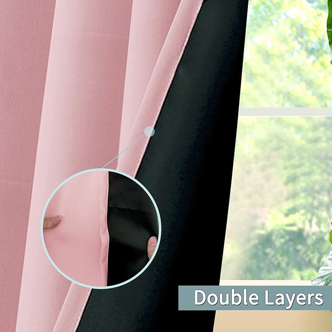 BGment Baby Pink 100% Blackout Curtains for Girls Bedroom 54 Inch Length, Thermal Insulated Full Light Blocking Grommet Noise Cancelling Small Window Curtains for Nursery 2 Panels Each 42 Inch Wide - Image 3