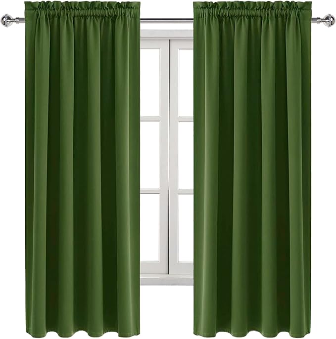 DWCN Olive Green Room Darkening Blackout Curtains - Thermal Insulated Privacy Energy Saving Window Curtain Drapes 42 x 72 inch Length, Set of 2 Bedroom Living Room Curtains - Image 9