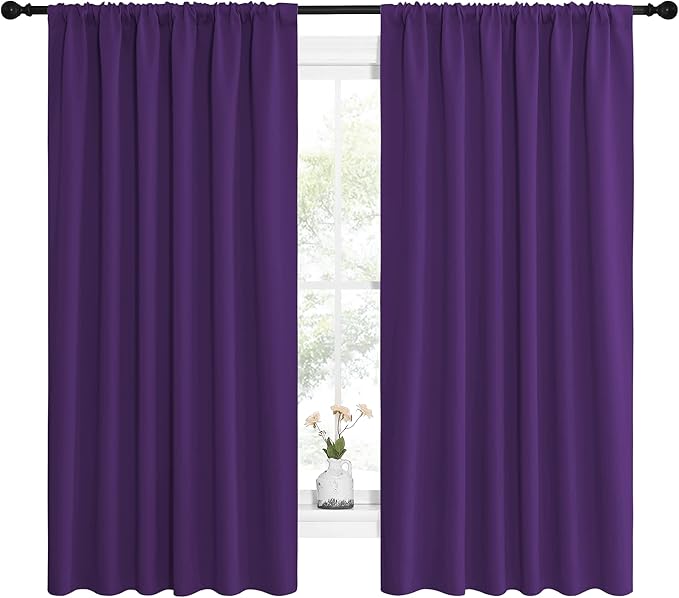 NICETOWN Living Room Curtains for Window - Energy Efficient & Noise Reducing Thermal Insulated Rod Pocket Blackout Drapes/Draperies for Living Room (Royal Purple, 2 Panels, W62 inches x L63 inches) - Image 2