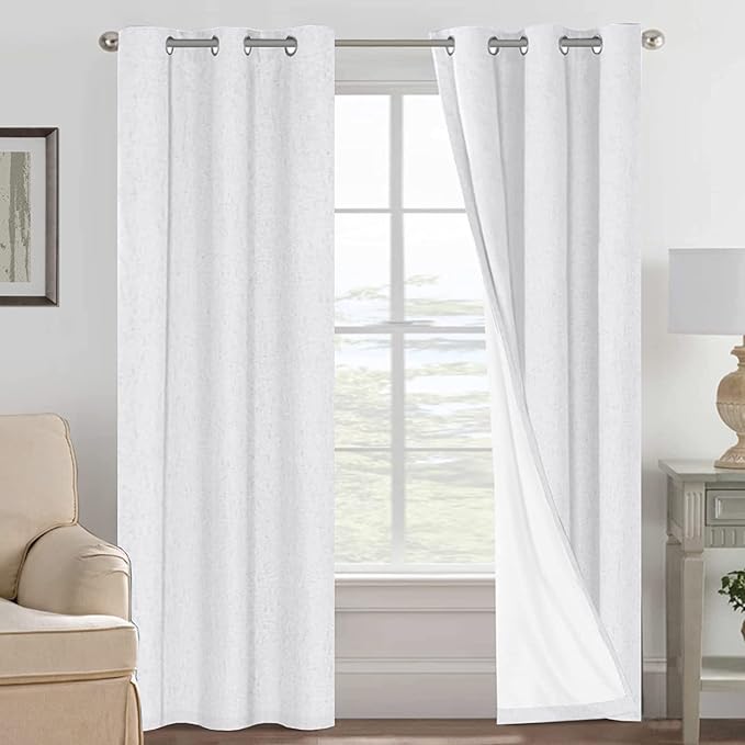 H.VERSAILTEX 100% Blackout Curtains for Bedroom Thermal Insulated Linen Textured Curtains Heat and Full Light Blocking Drapes Living Room Curtains 2 Panel Sets, 42x84 - Inch, Pure White by HVERSAILTEX