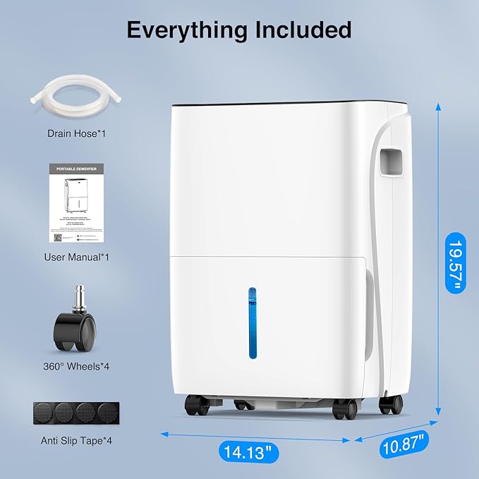 ZAFRO Dehumidifiers for Home and Basement with Drain Hose, Energy Saving Max 80 Pints Dehumidifier with Auto or Manual Drainage, Auto Defrost, Three Modes, 24Hrs Timer - Image 8