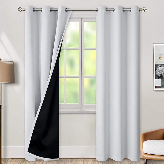 BGment Greyish White 100% Blackout Curtains for Bedroom 84 Inch Length 2 Panels Set, Thermal Insulated Full Light Blocking Grommet Noise Cancelling Window Curtains for Nursery, 38 Inch Wide Each by BGment