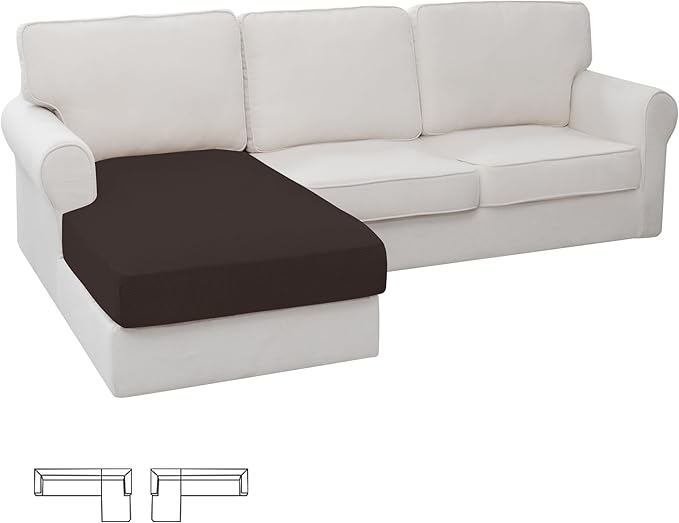 Easy-Going Stretch Sectional Couch Covers 1 Piece Chaise Lounge Slipcover L Shape Separate Cushion Couch Seat Chaise Cover for Both Left/Right Sectional Couch Chocolate by Easy-Going