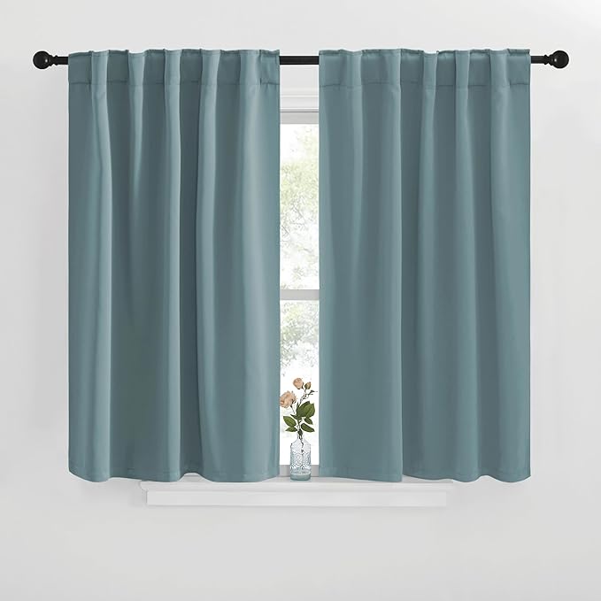 NICETOWN Blackout Curtain Panels for Kitchen - (Greyish Blue Color) 29x36 inch, 2 Panels Set, Room Darkening Blackout Drapes for Window by NICETOWN