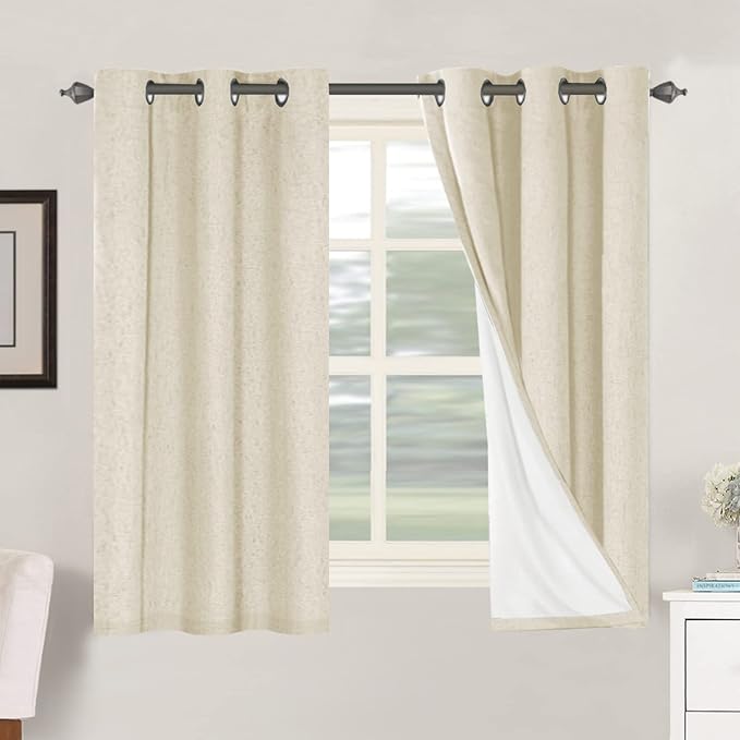 H.VERSAILTEX 100% Blackout Curtains for Bedroom Thermal Insulated Linen Textured Curtains Heat and Full Light Blocking Drapes Living Room Curtains 2 Panel Sets, 42x54 Inch, Bleached Sand by HVERSAILTEX